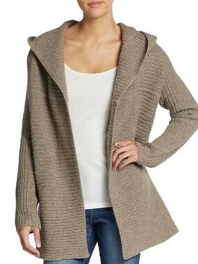 Vince - Softspun Alpaca & Wool Open-Front Hooded Ribbed Cardigan Sweater Taupe